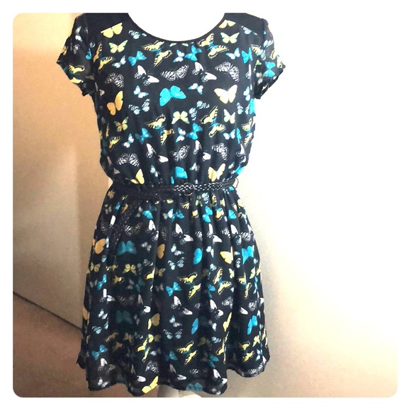 H&M black with butterflies chiffon dress - Picture 1 of 6
